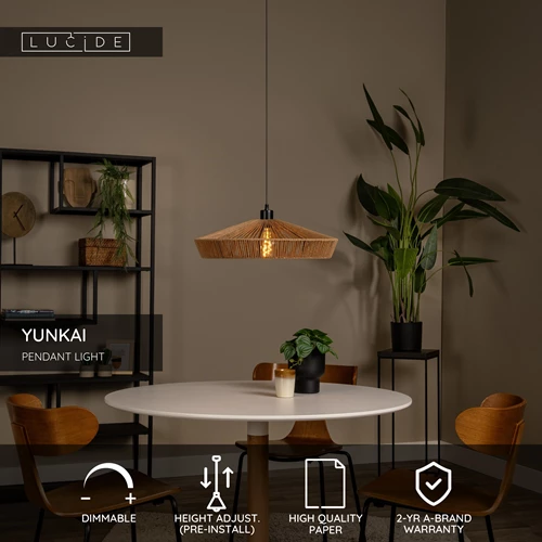 Lucide YUNKAI - Pendant light - Ø 50 cm - 1xE27 - Natural - USP